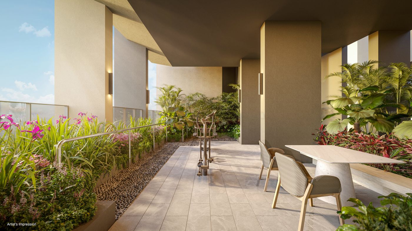Artist's impression of a garden terrace with seating