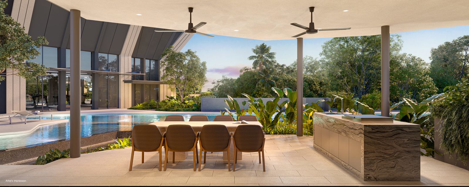 Artist's impression of a poolside dining pavilion