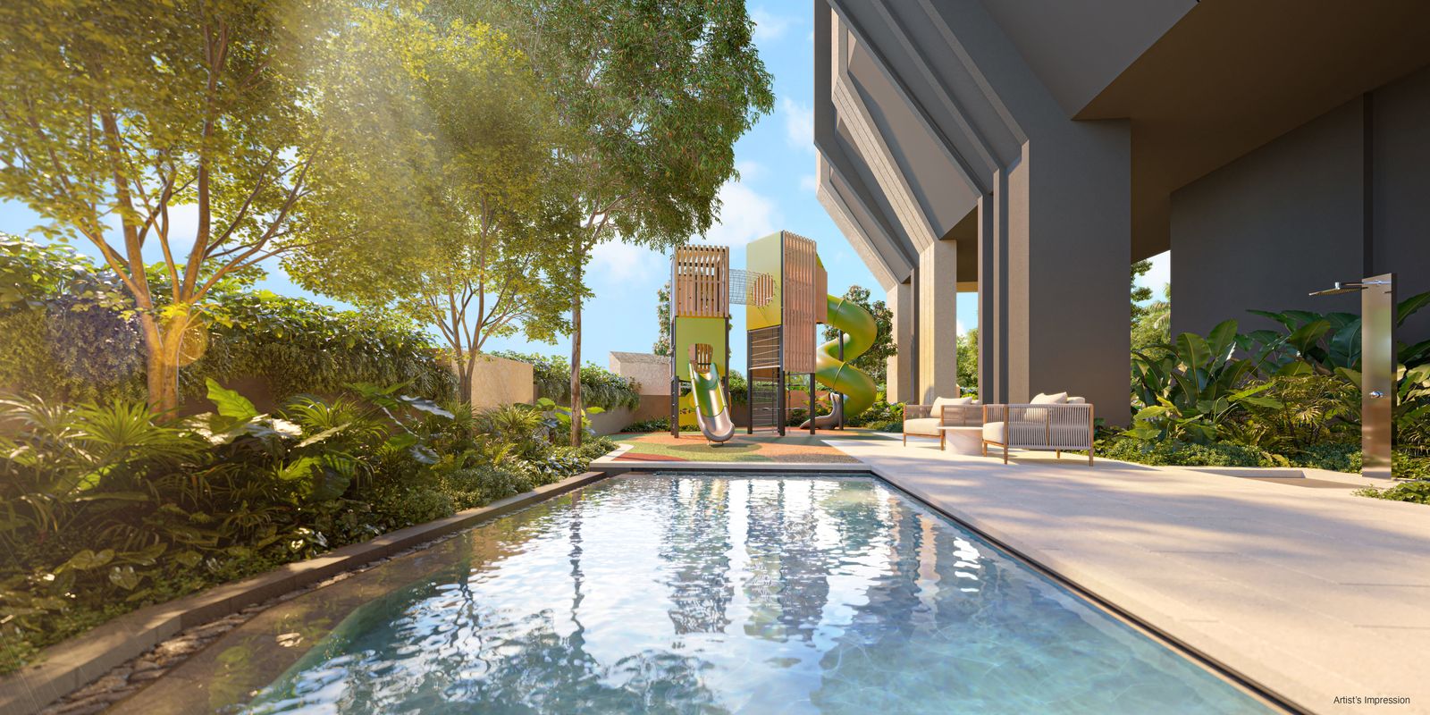 Artist's impression of a reflecting pool in the garden