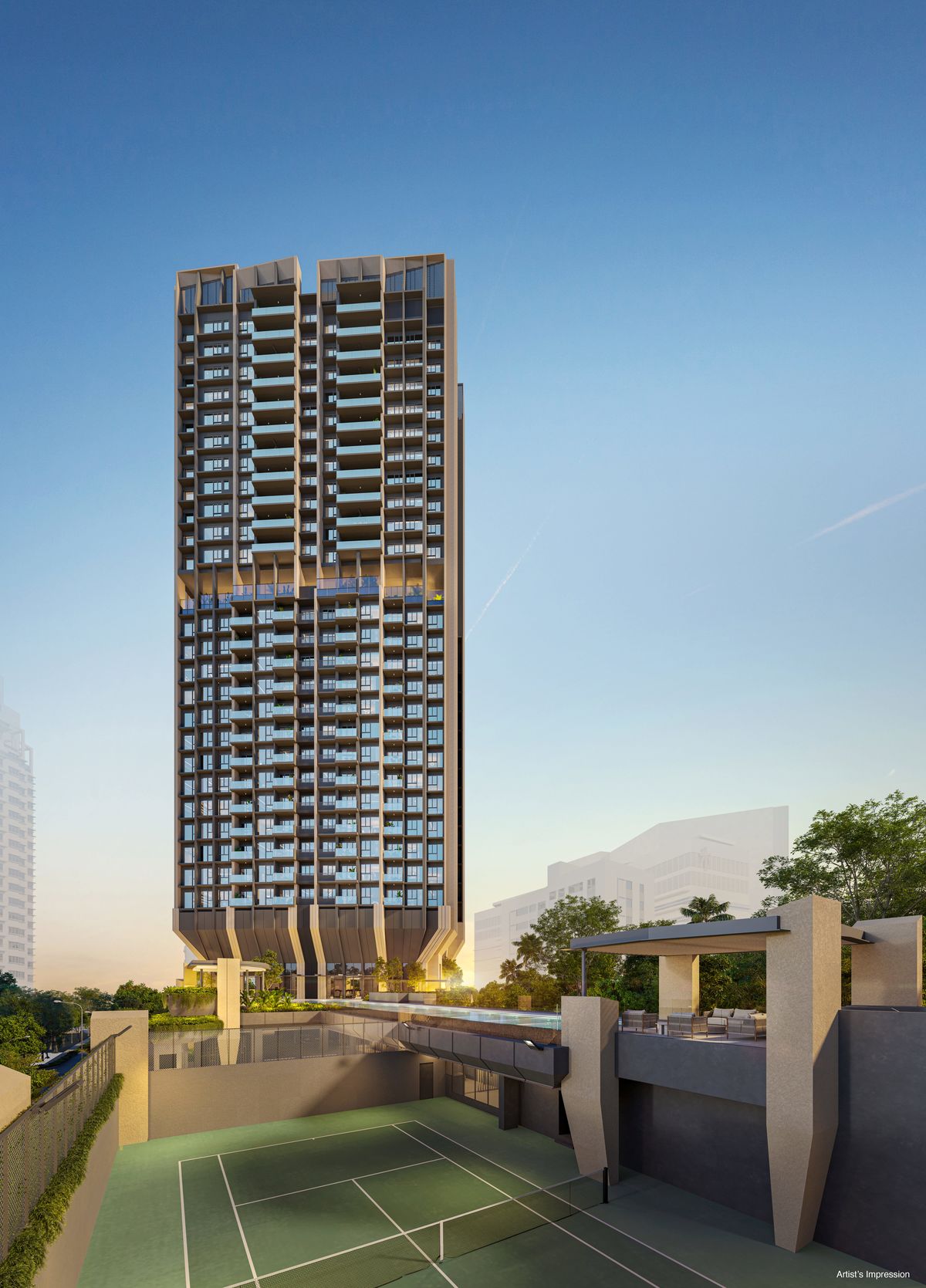 Artist's impression of the tower with the tennis court at its base